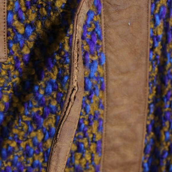 Bonnie Cashin for Sills Tweed Boucle Coat Jacket Vintage Blue Tan Suede Wool - Picture 9 of 16